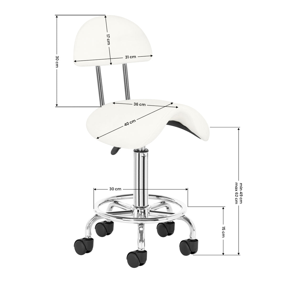 Taburete Ergonómico con Ruedas y Respaldo 6001 Blanco - imagen 8