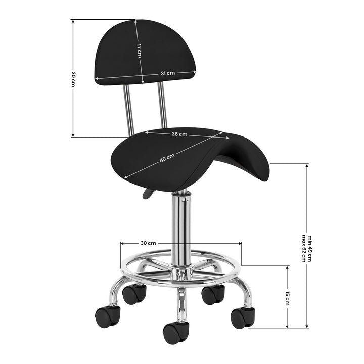 Taburete Ergonómico con Ruedas y Respaldo 6001 Negro - imagen 8