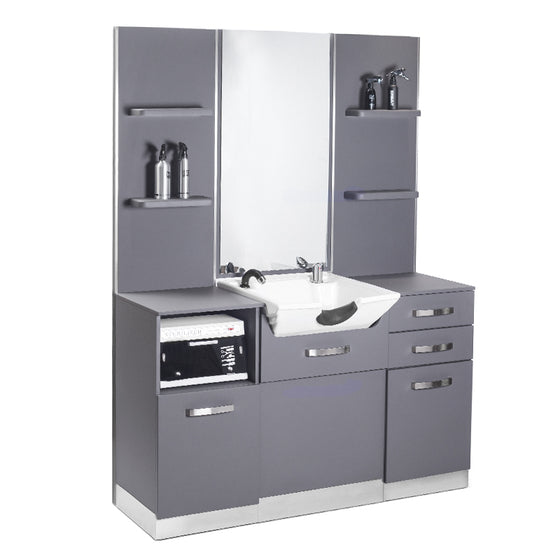 Tocador peluquería Gabbiano con lavacabezas B085 Gris