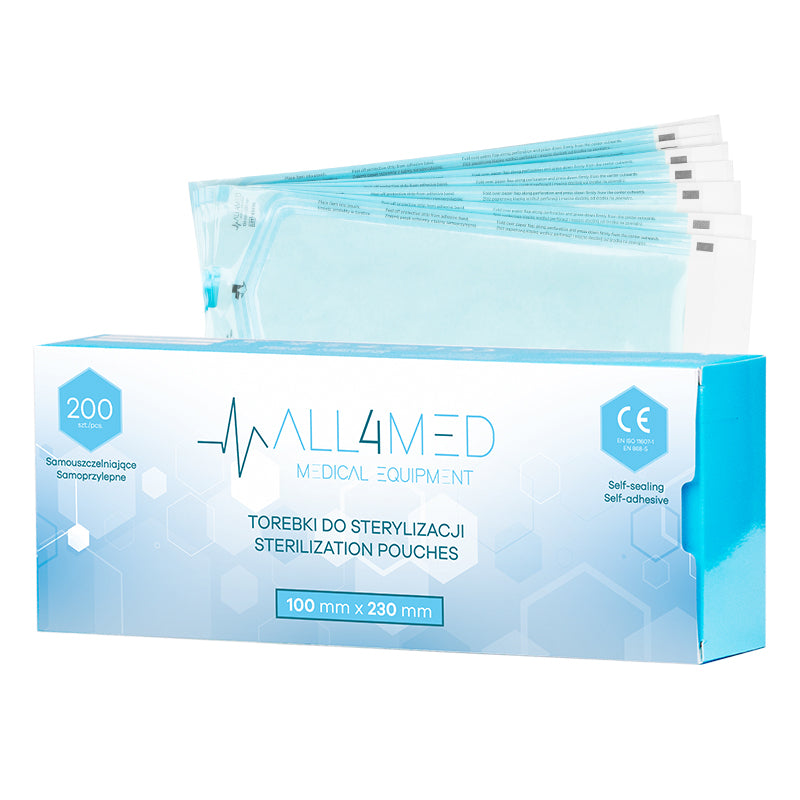Bolsas de Esterilización para Autoclave All4Med 100 × 230 mm – 200 Unidades 1