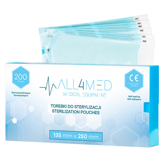 Bolsas de Esterilización para Autoclave All4Med 135 × 250 mm – 200 Unidades