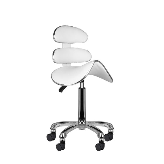Taburete Ergonómico con Ruedas y Respaldo Eco Cuero AM-880 Blanco
