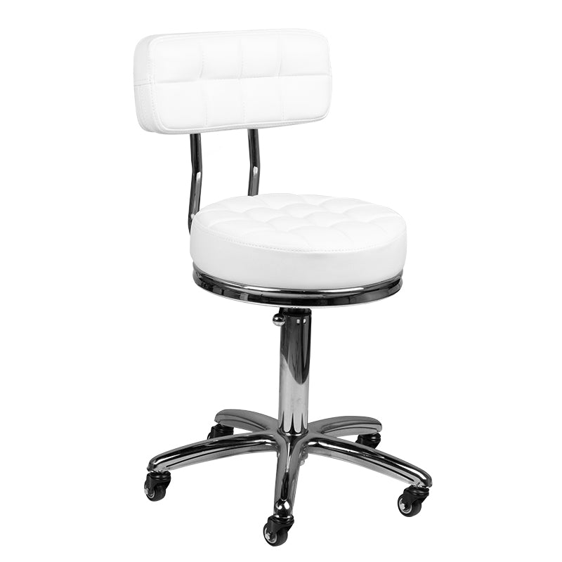Taburete con Ruedas y Respaldo AM-877 Blanco