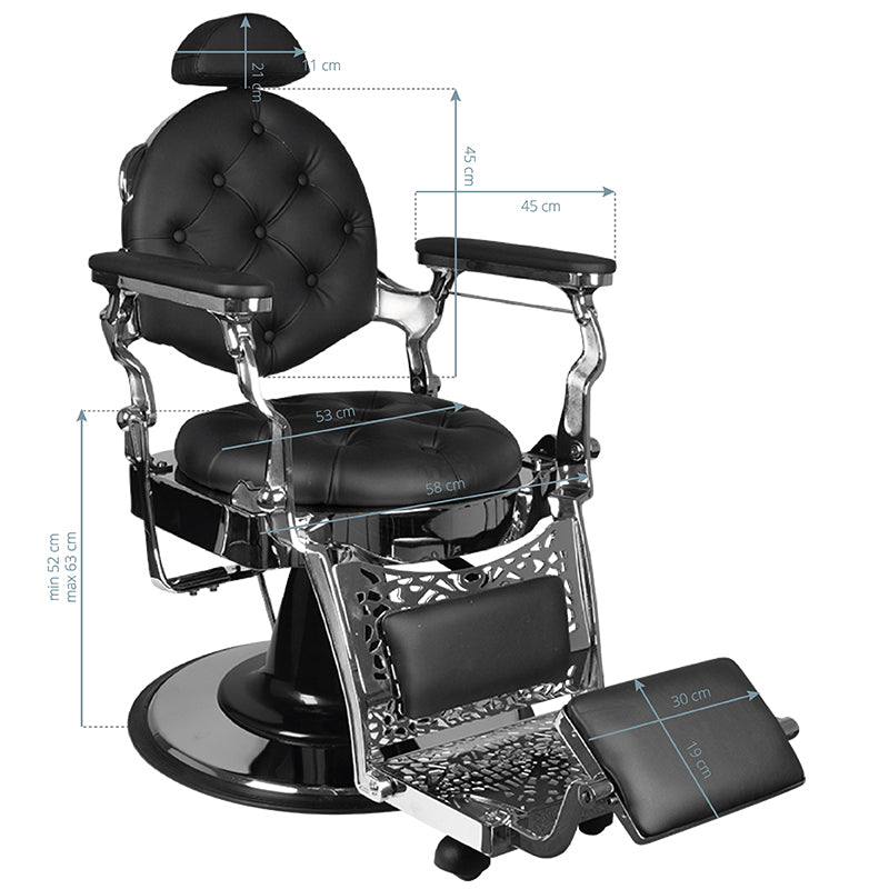 Sillón de Barberia Gabbiano Giulio Plata Negro - imagen 6