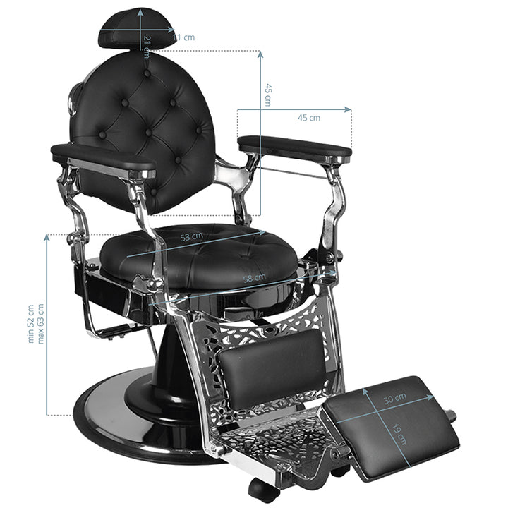Sillón de Barberia Gabbiano Giulio Plata Negro - imagen 6