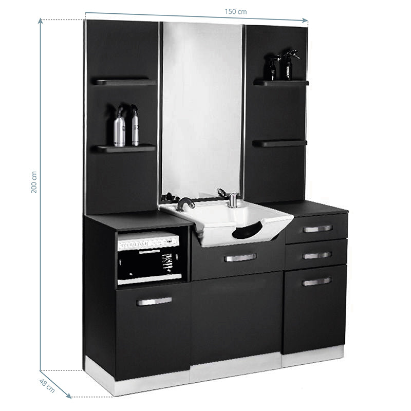 Tocador peluquería Gabbiano con lavacabezas B085 Negro - imagen 2