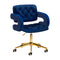 Silla de Terciopelo con Ruedas y Respaldo 4Rico QS-OF213G Dorado Azul Marino