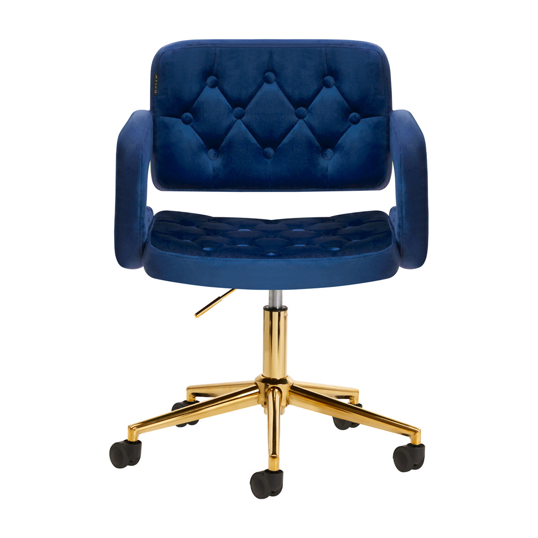 Silla de Terciopelo con Ruedas y Respaldo 4Rico QS-OF213G Dorado Azul Marino - imagen 2