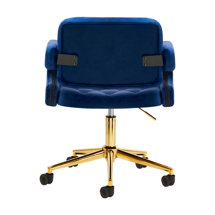 Silla de Terciopelo con Ruedas y Respaldo 4Rico QS-OF213G Dorado Azul Marino - imagen 3
