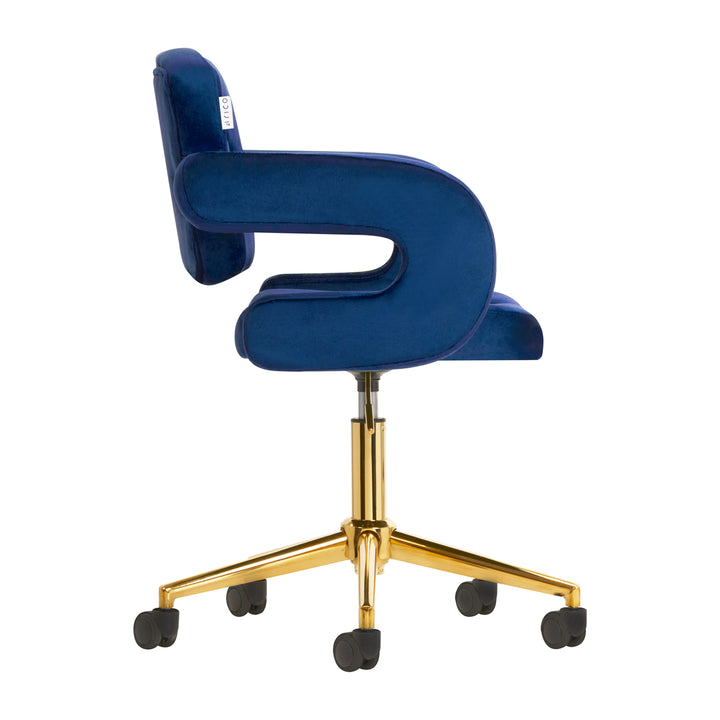 Silla de Terciopelo con Ruedas y Respaldo 4Rico QS-OF213G Dorado Azul Marino - imagen 4