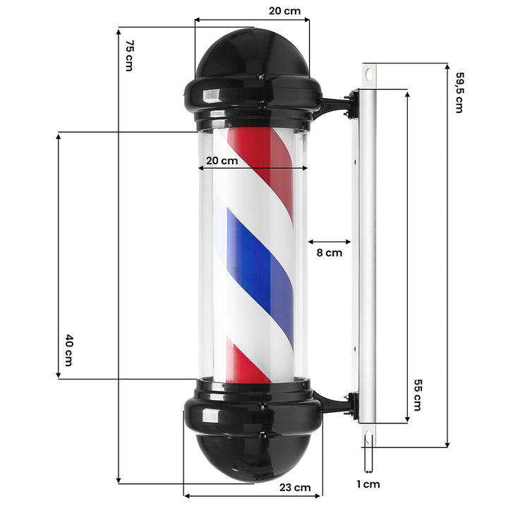 Barber Pole Iluminado y Giratorio Gabbiano BB-02 Negro - imagen 5