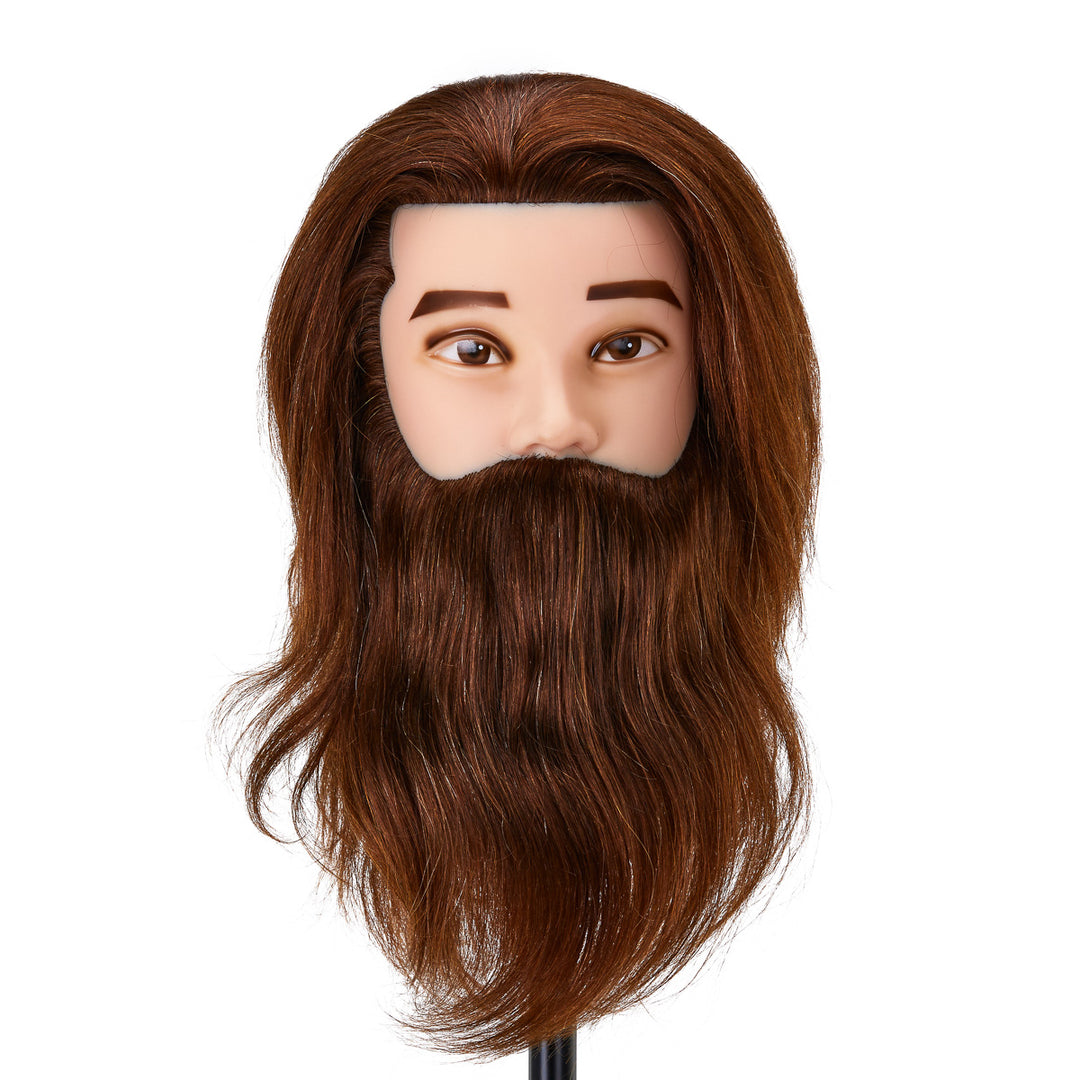 Cabeza Maniquí de Peluquería con Barba Gabbiano WZ4 Pelo Natural Castaño