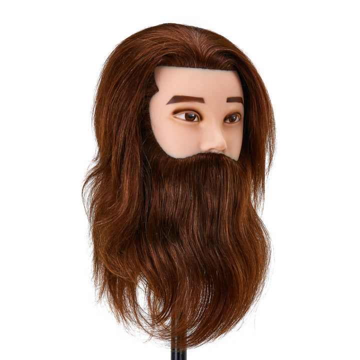 Cabeza Maniquí de Peluquería con Barba Gabbiano WZ4 Pelo Natural Castaño - imagen 2