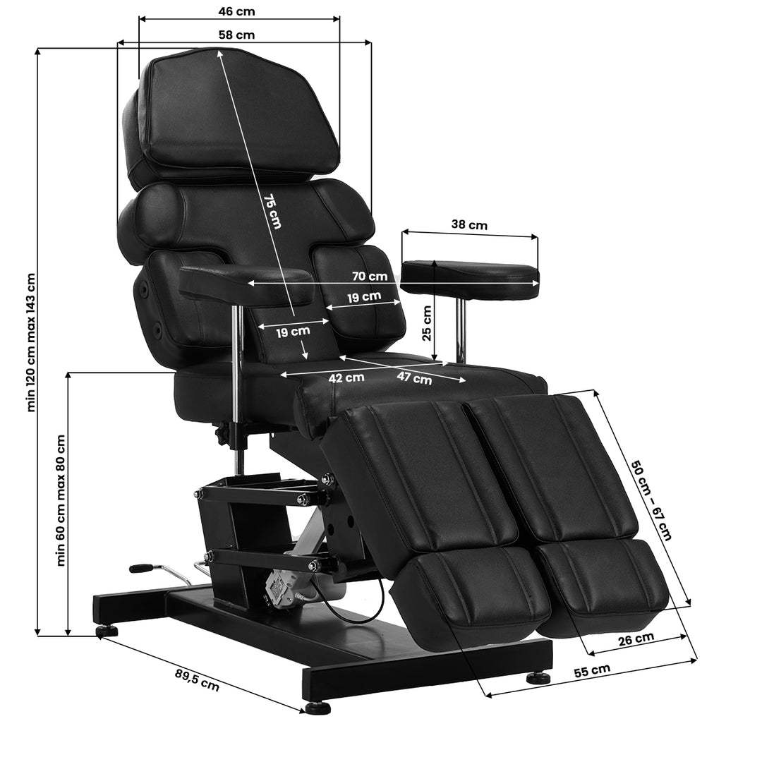 Silla de Tatuaje Eléctrica Pro Ink 3710 1 Motor Negra - imagen 24