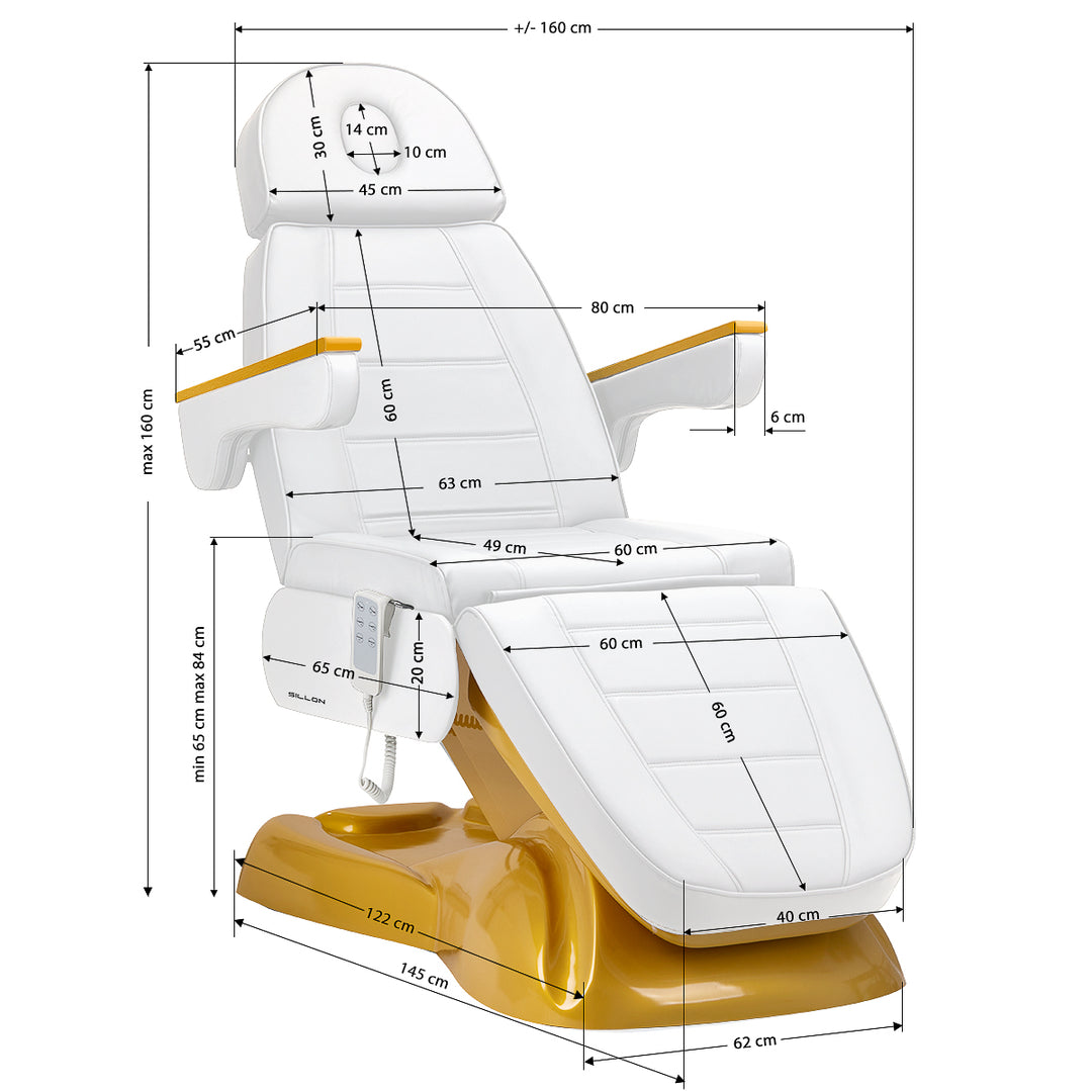 Sillón Estético Eléctrico Lux 273B 3 Motores Blanco-Oro