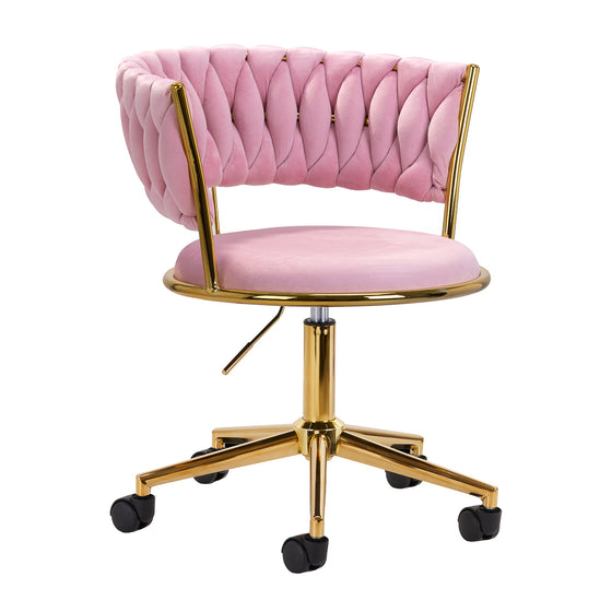Silla Giratoria con Ruedas y Respaldo 4Rico QS-GW01G Terciopelo Rosa