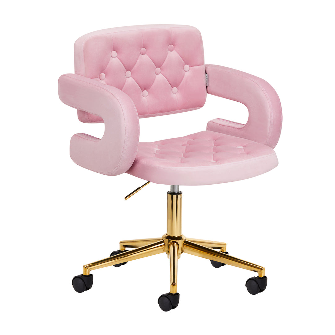 Silla de Terciopelo Ajustable 4Rico QS-OF213G Dorado Rosa