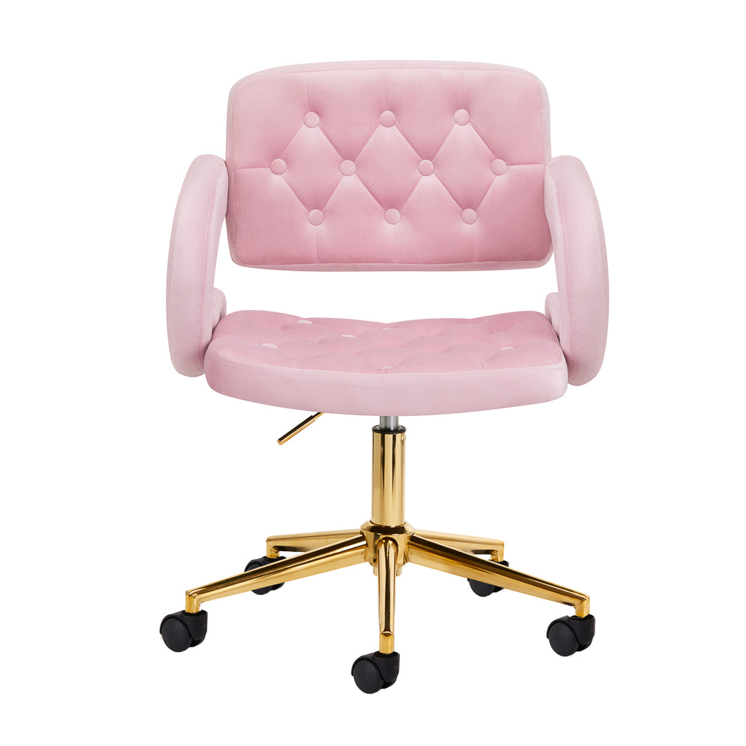 Silla de Terciopelo Ajustable 4Rico QS-OF213G Dorado Rosa