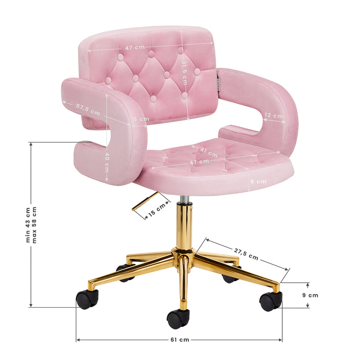 Silla de Terciopelo Ajustable 4Rico QS-OF213G Dorado Rosa