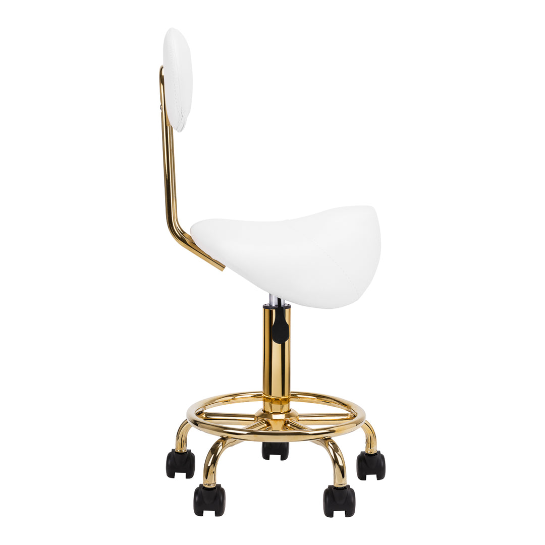 Taburete Ergonómico con Ruedas y Respaldo 6001-G Oro-Blanco - imagen 2