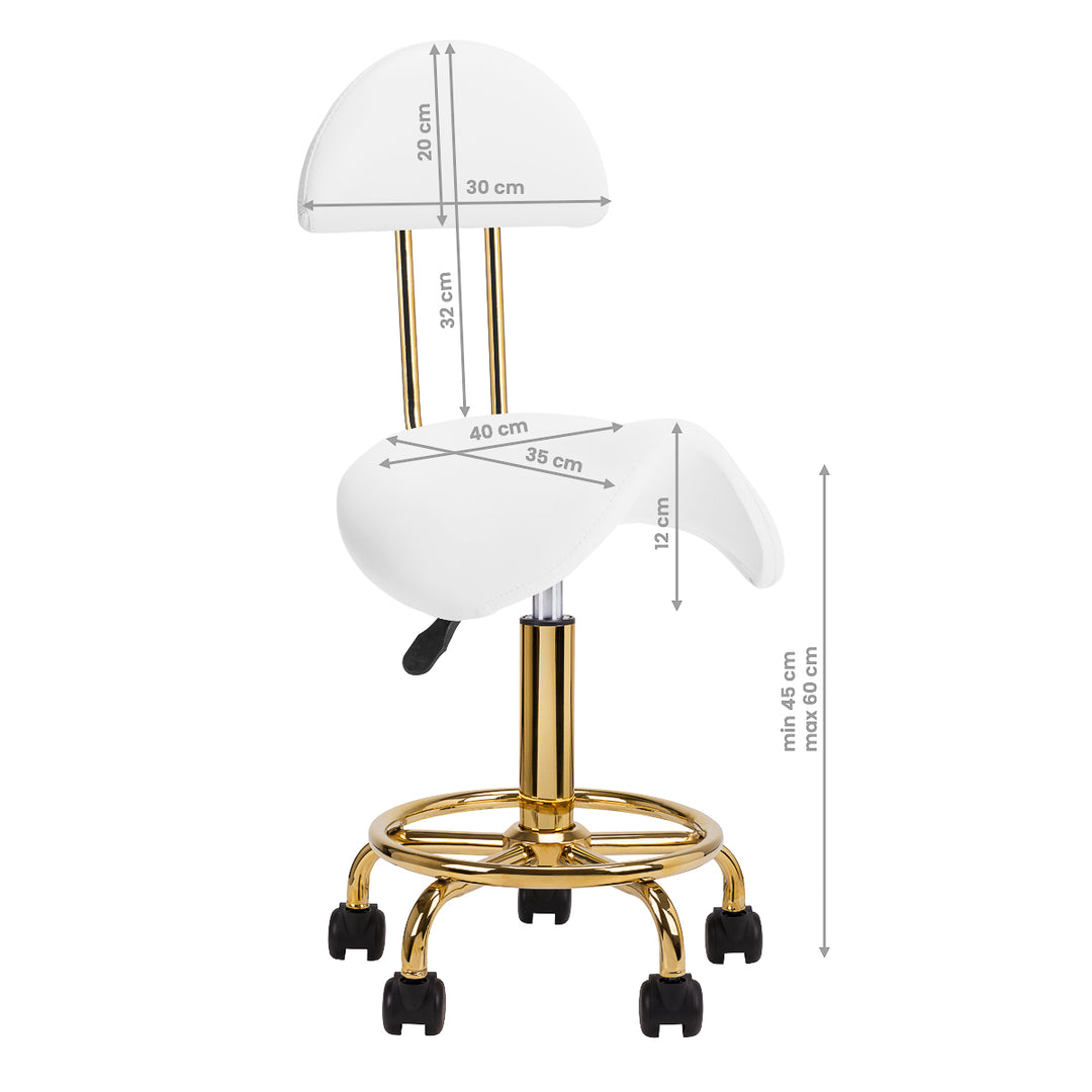 Taburete Ergonómico con Ruedas y Respaldo 6001-G Oro-Blanco - imagen 8