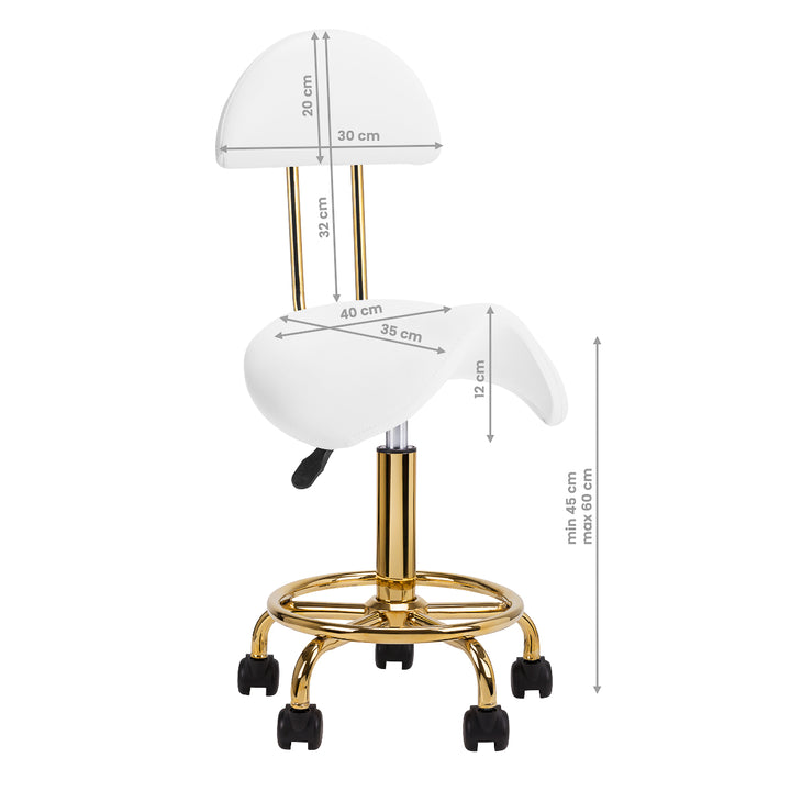 Taburete Ergonómico con Ruedas y Respaldo 6001-G Oro-Blanco - imagen 8