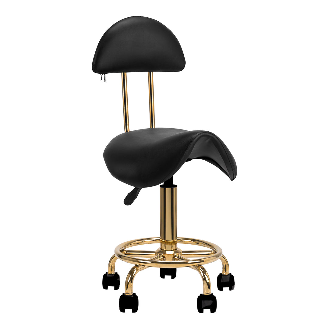 Taburete Ergonómico con Ruedas y Respaldo 6001-G Oro-Negro