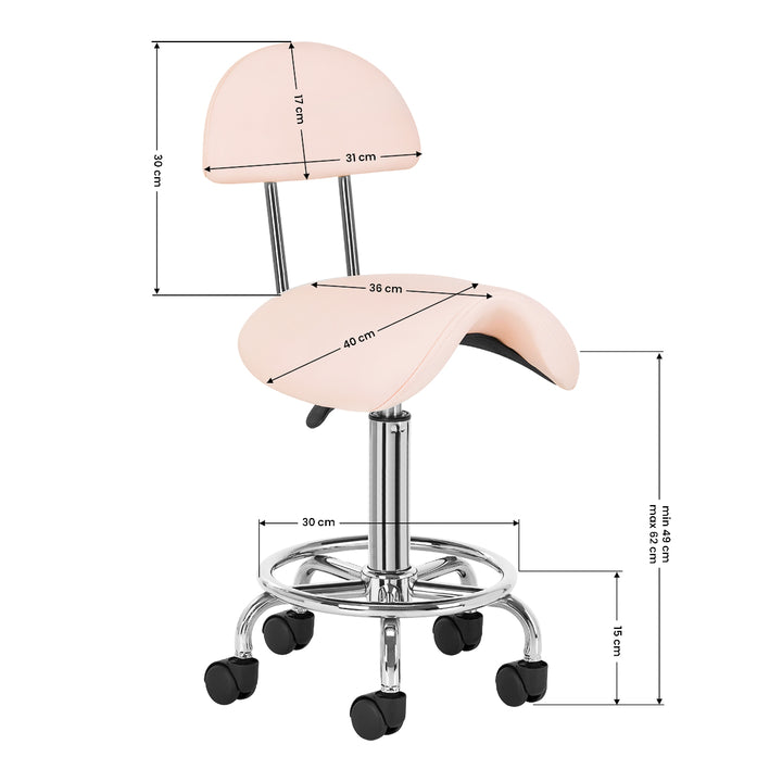 Taburete Ergonómico con Ruedas y Respaldo 6001 Rosa - imagen 8