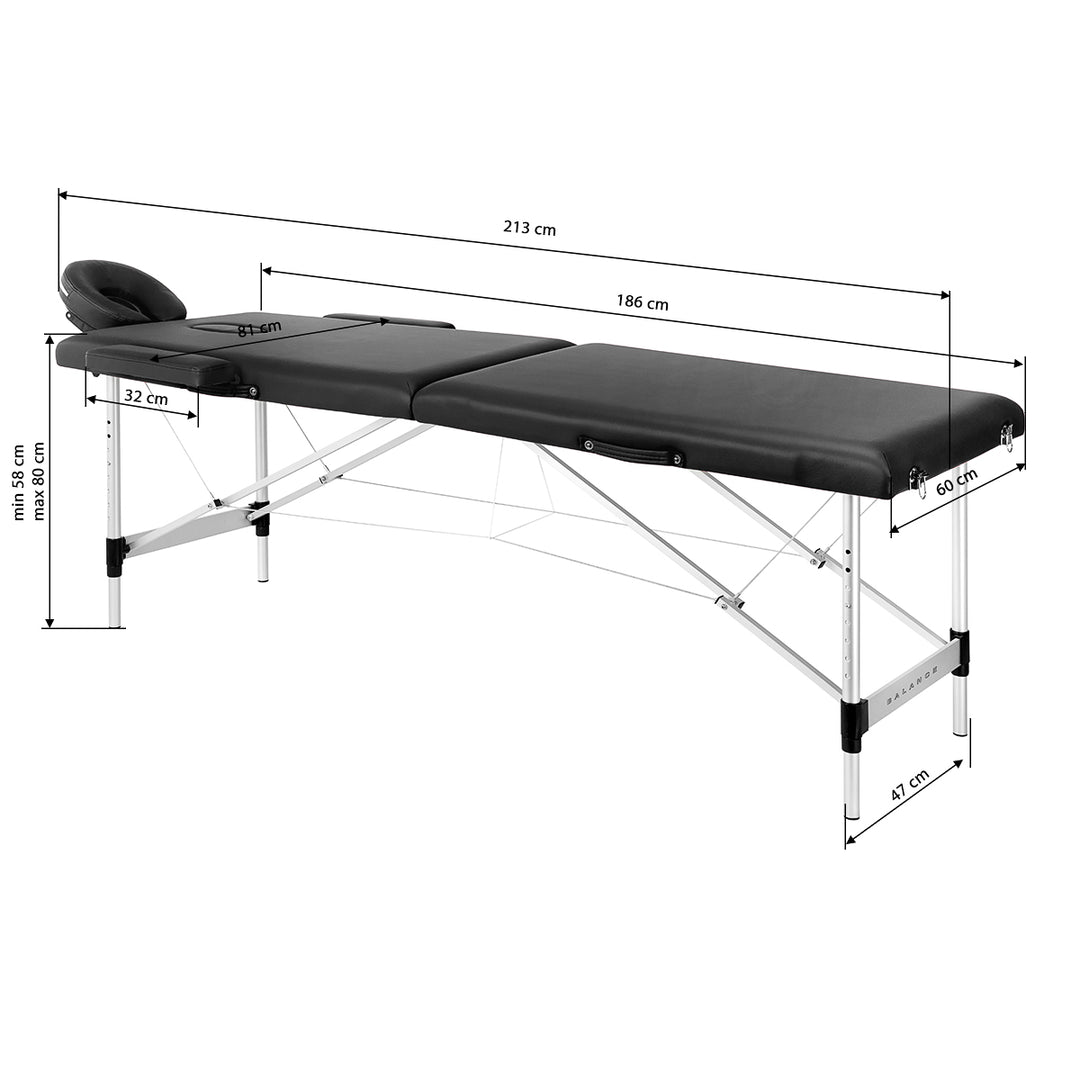 Camilla de masaje plegable de aluminio Balance 2 zonas negro