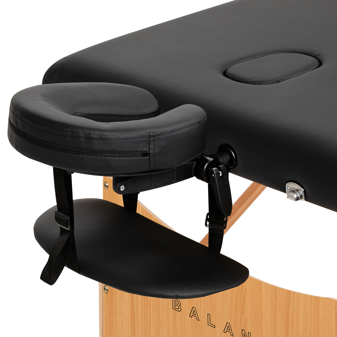 Camilla de masaje plegable de madera de haya Balance 2 zonas negro
