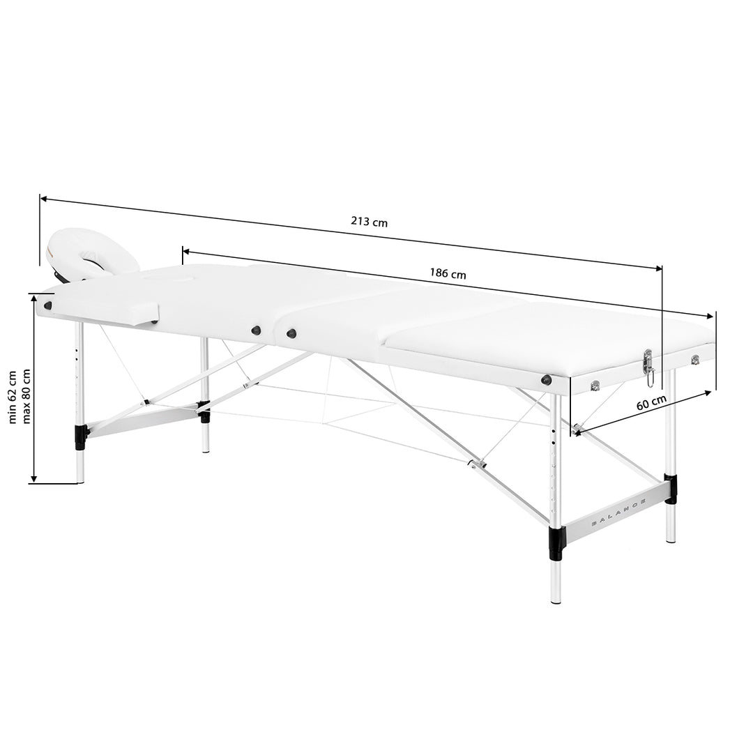 Camilla de masaje plegable de aluminio Balance 3 zonas blanco
