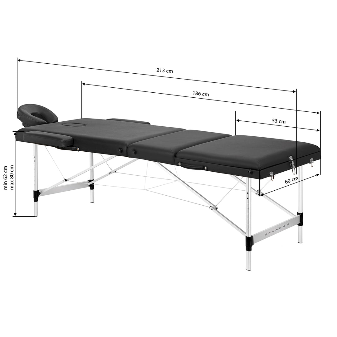 Camilla de masaje plegable de aluminio Balance 3 zonas negro