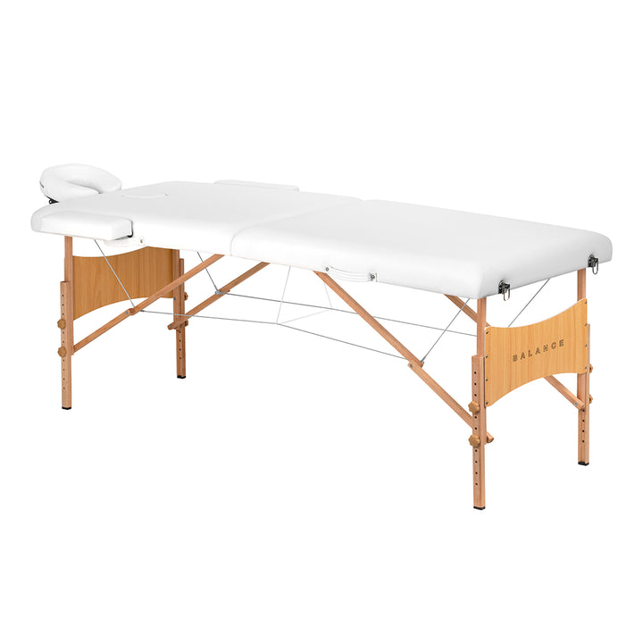 Camilla de masaje plegable de madera de haya Balance Lux 2 zonas blanco