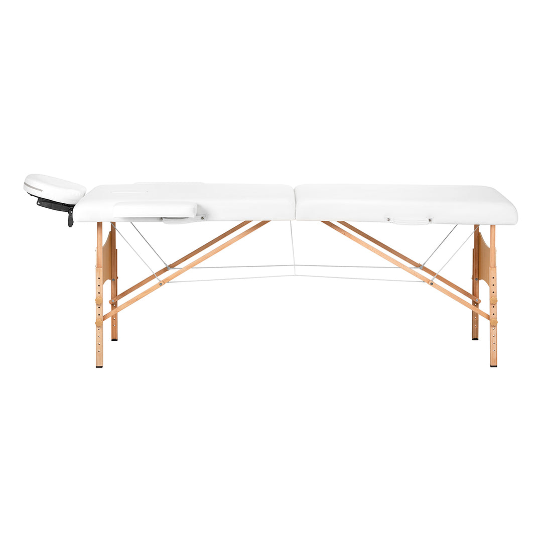 Camilla de masaje plegable de madera de haya Balance Lux 2 zonas blanco