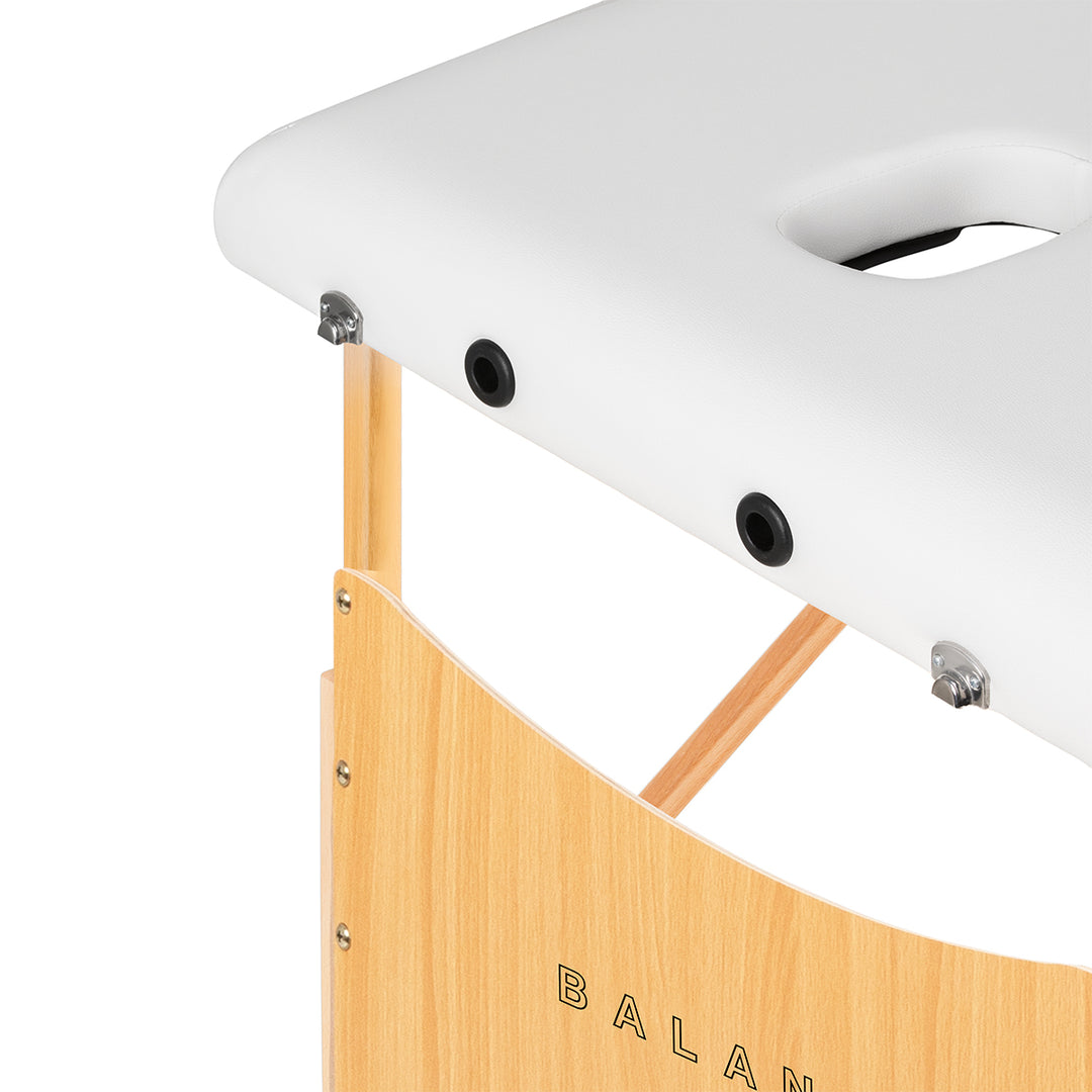 Camilla de masaje plegable de madera de haya Balance Lux 2 zonas blanco