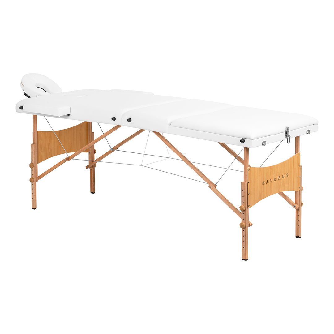 Camilla de masaje plegable de madera de haya Balance Lux 3 zonas blanco