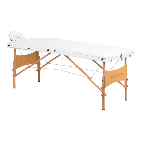 Camilla de masaje plegable de madera de haya Balance Lux 3 zonas blanco