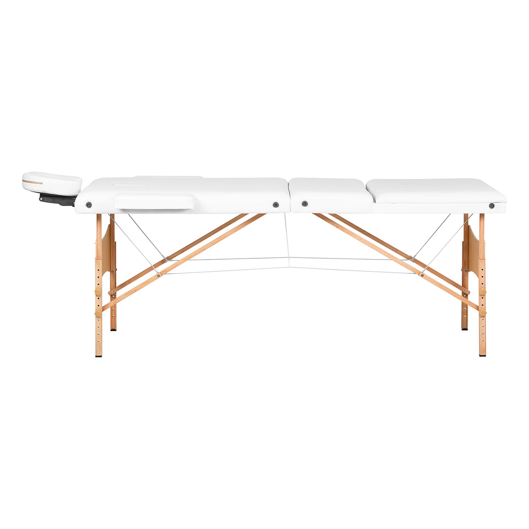 Camilla de masaje plegable de madera de haya Balance Lux 3 zonas blanco