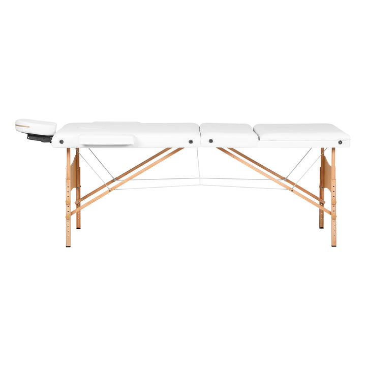 Camilla de masaje plegable de madera de haya Balance Lux 3 zonas blanco