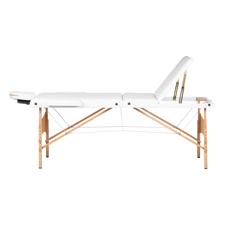 Camilla de masaje plegable de madera de haya Balance Lux 3 zonas blanco