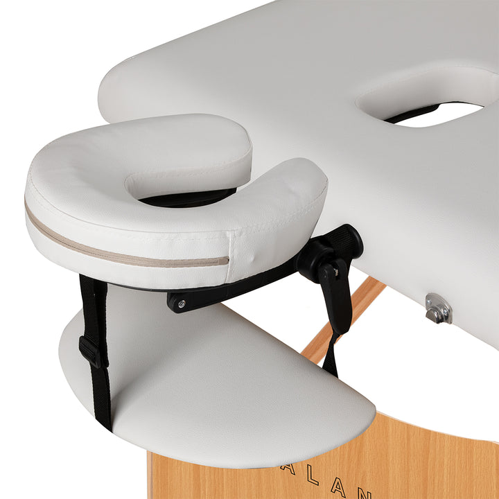 Camilla de masaje plegable de madera de haya Balance Lux 3 zonas blanco