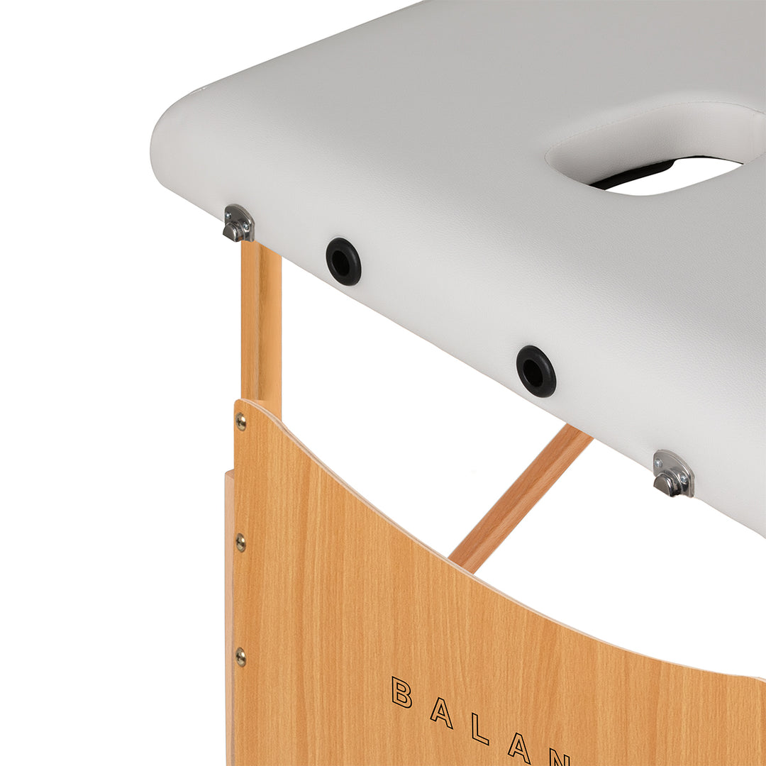 Camilla de masaje plegable de madera de haya Balance Lux 3 zonas blanco