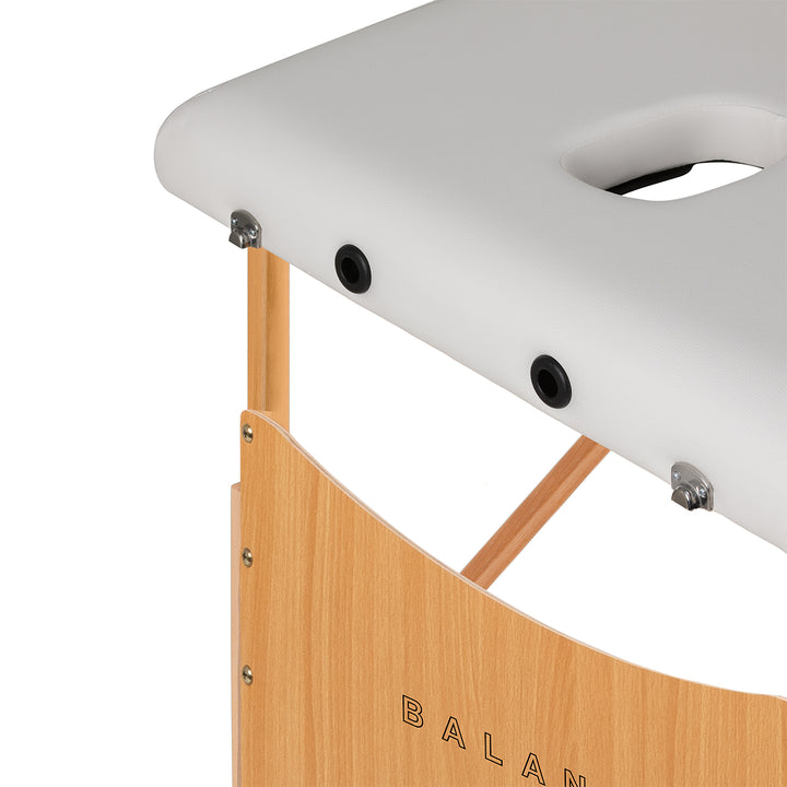 Camilla de masaje plegable de madera de haya Balance Lux 3 zonas blanco