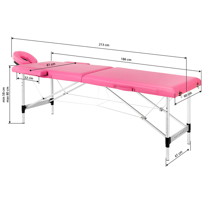 Camilla de masaje plegable de aluminio Balance 2 zonas rosa