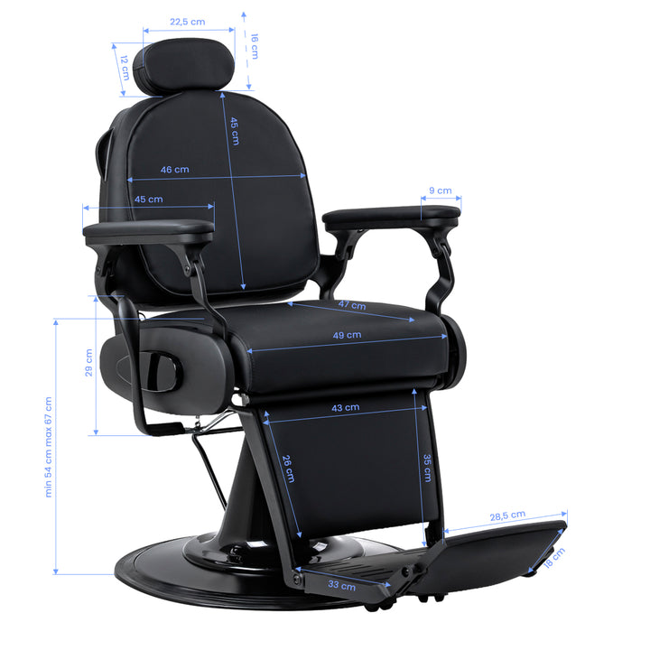 Sillón de Barberia Gabbiano Francesco con Masaje Negro-Negro - imagen 19