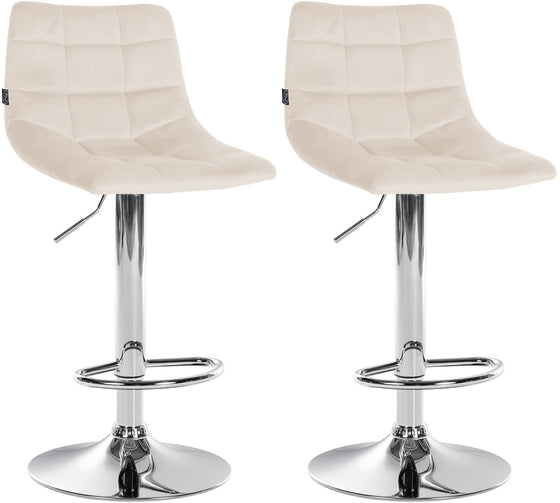 Set de 2 Taburetes de Bar con Respaldo 107 Terciopelo Crema