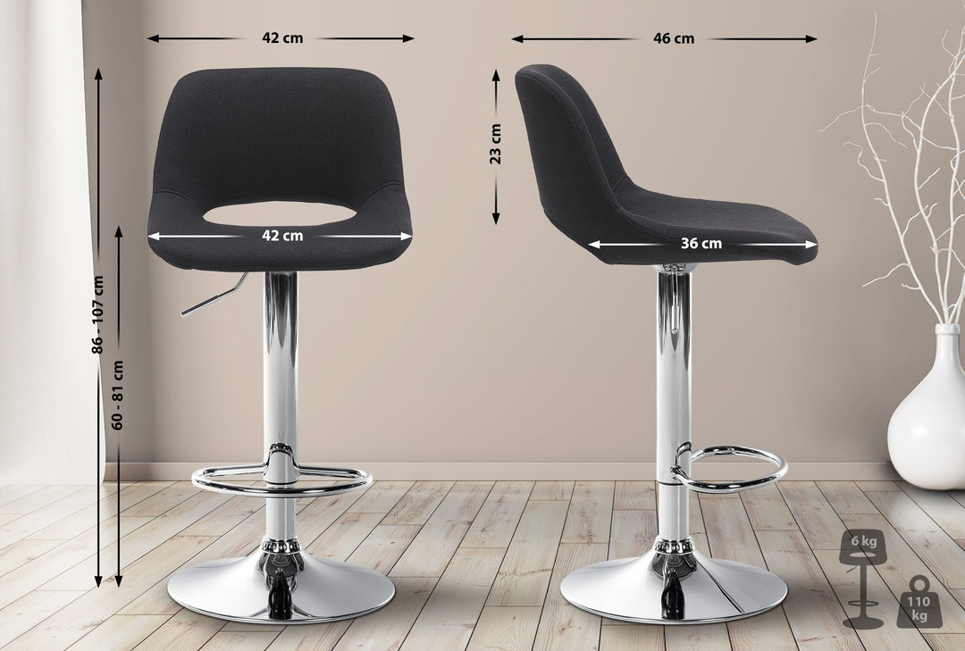 Set de 2 Taburetes de Bar con Respaldo 106 Tela Negro - imagen 2