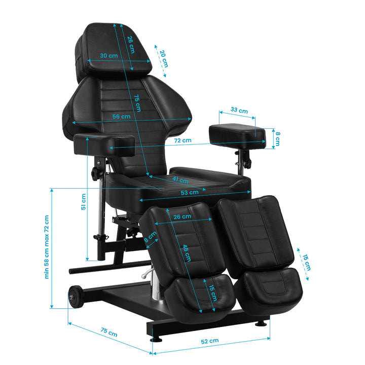 Sillón de Tatuaje Hidráulico Pro Ink 601A Negro - imagen 24